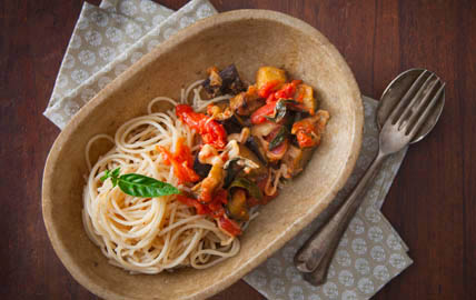 Roasted Tomatoes and Egg Plant with Gluten Free Thin Spaghetti - San Remo - US